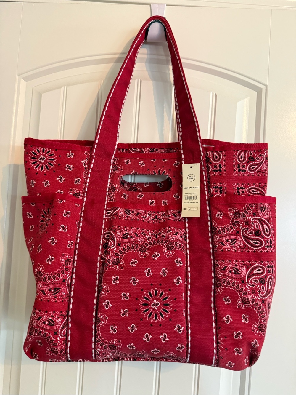 No Boundaries Red Bandana-Print Tote Bag with Dual Straps